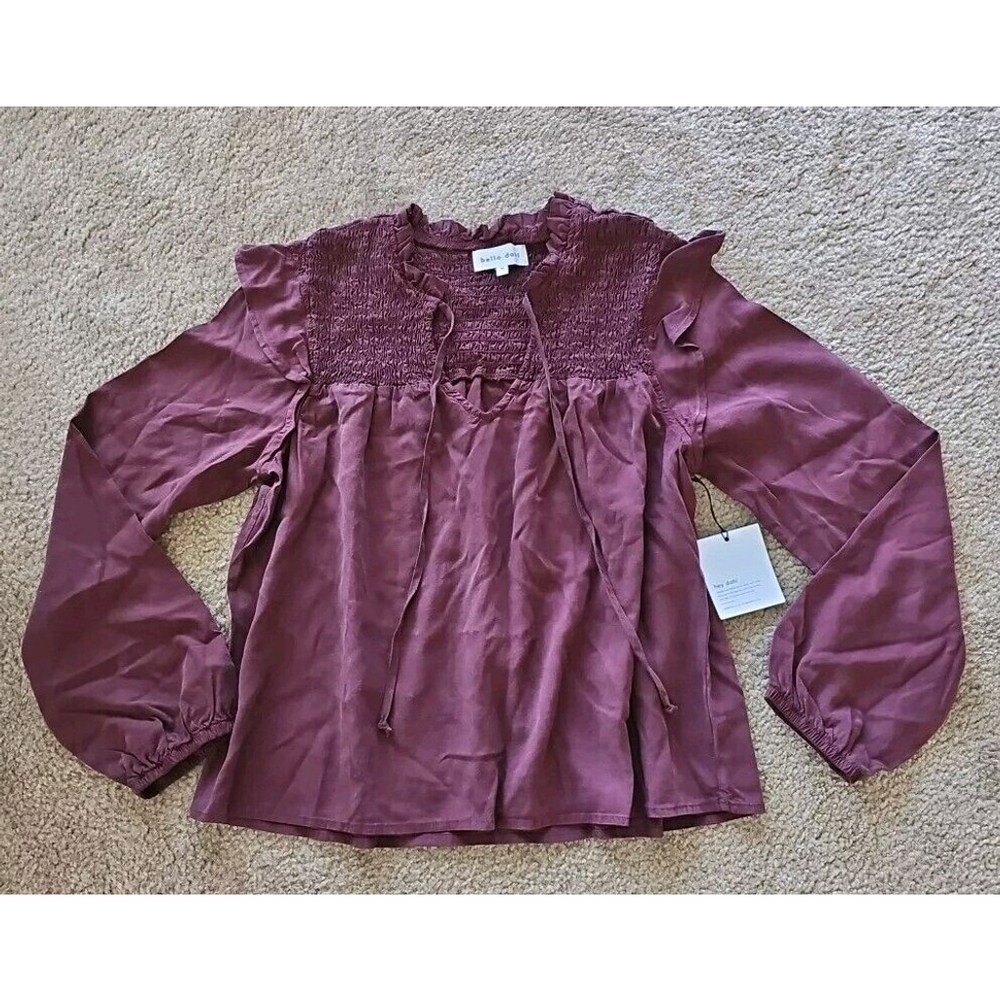 Bella Dahl Gia Long Sleeve Smocked Ruffle Top Medium